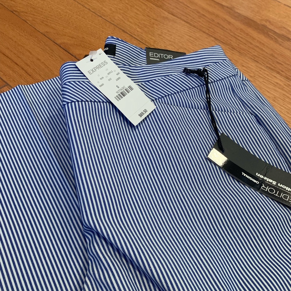 Express Blue & White Stripe Editor Dress Pants
